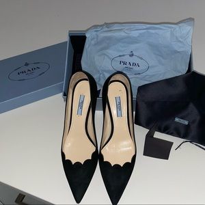 PRADA Suede Scallop Pointed Pumps (size 37)